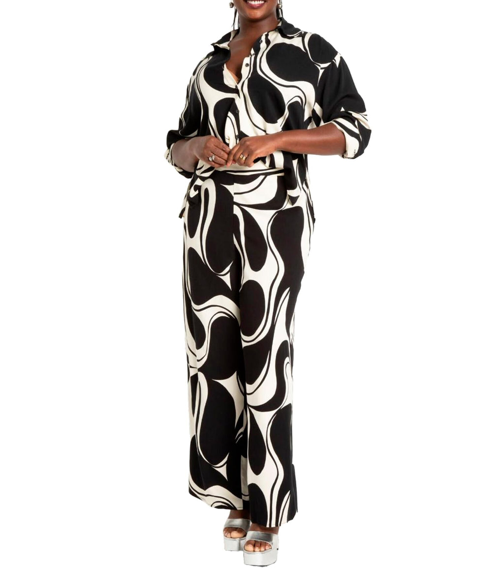 ELOQUII Women's Plus Size Printed Wide Leg Pant - 24, Cookies and Cream