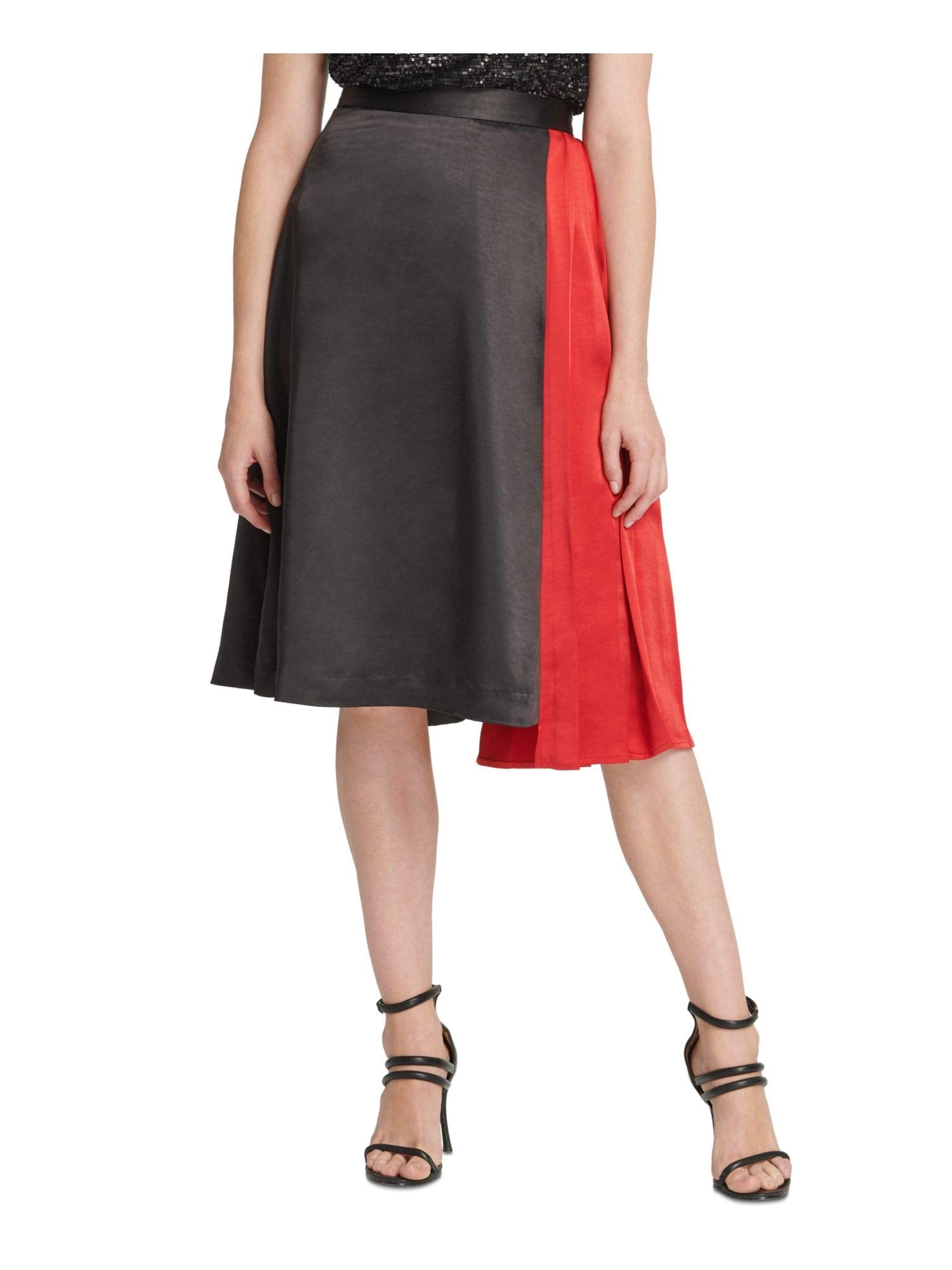 DKNY Womens Pleated Mixed Media Asymmetrical Skirt Black 16