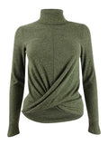 CRAVE FAME Juniors' Cozy Twist-Front Turtleneck Top Olive Small