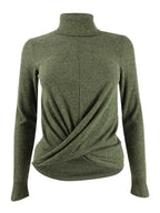CRAVE FAME Juniors' Cozy Twist-Front Turtleneck Top Olive Small