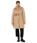 Sam Edelman Asymmetrical Trench with Knit Collar insert Camel