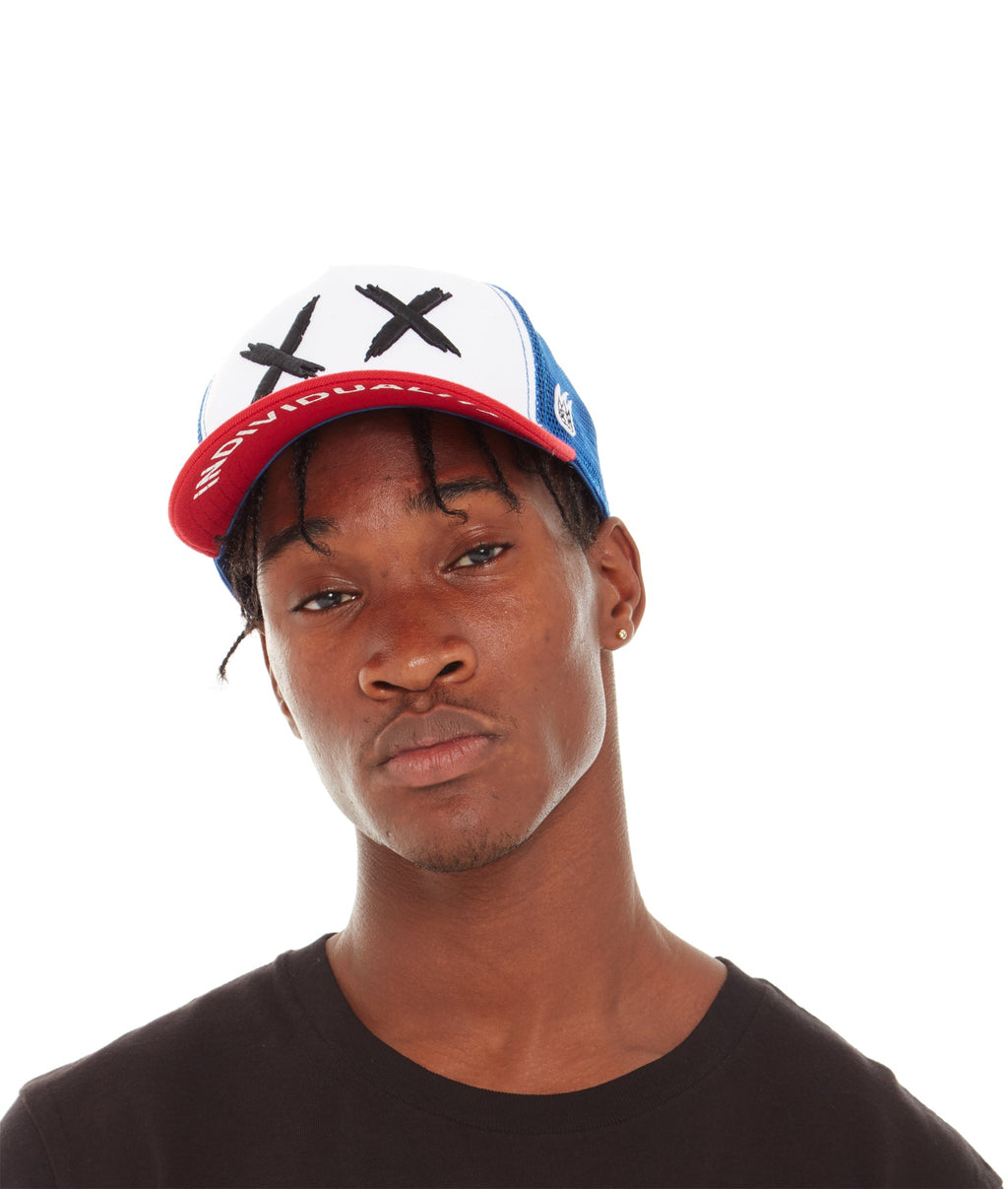 Cult's XX Visor Royal Mesh Trucker Hat in White/Red