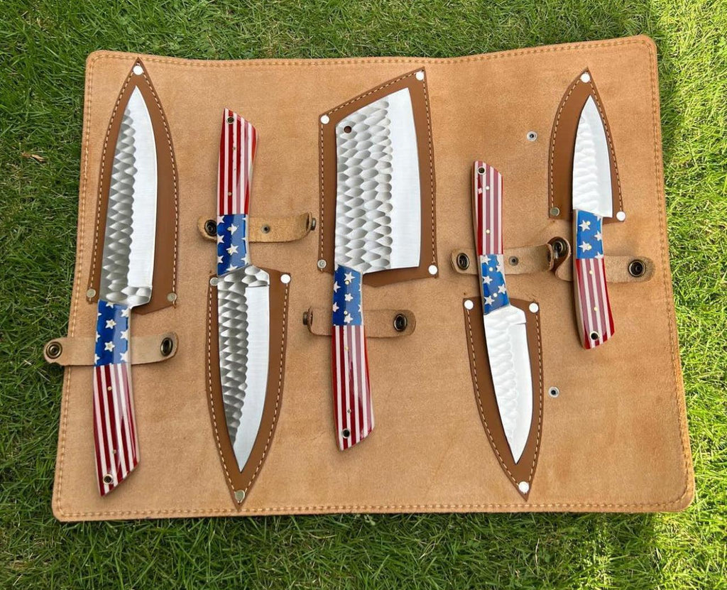 5 pieces Hand Forged D2 steel Texas Flag kitchen chef knives
