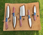 5 pieces Hand Forged D2 steel Texas Flag kitchen chef knives
