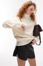 Topshop Oversize Mixed Stitch Turtleneck Sweater in Cream  Size Small