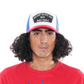 Cult's Epic Shit Mesh Back Trucker Hat in White, Red, Blue