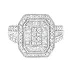 .925 Sterling Silver Round and Baguette Diamond Cathedral Ring (0.75 Cttw, H-I Color, I2-I3 Clarity) - Size 7