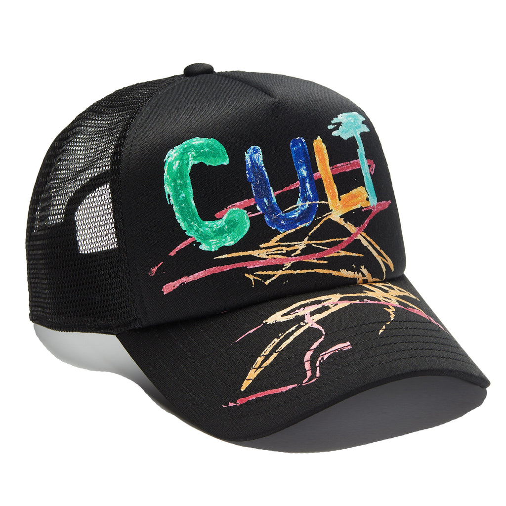 Cult's Hand Drawn Logo Trucker Hat in Black