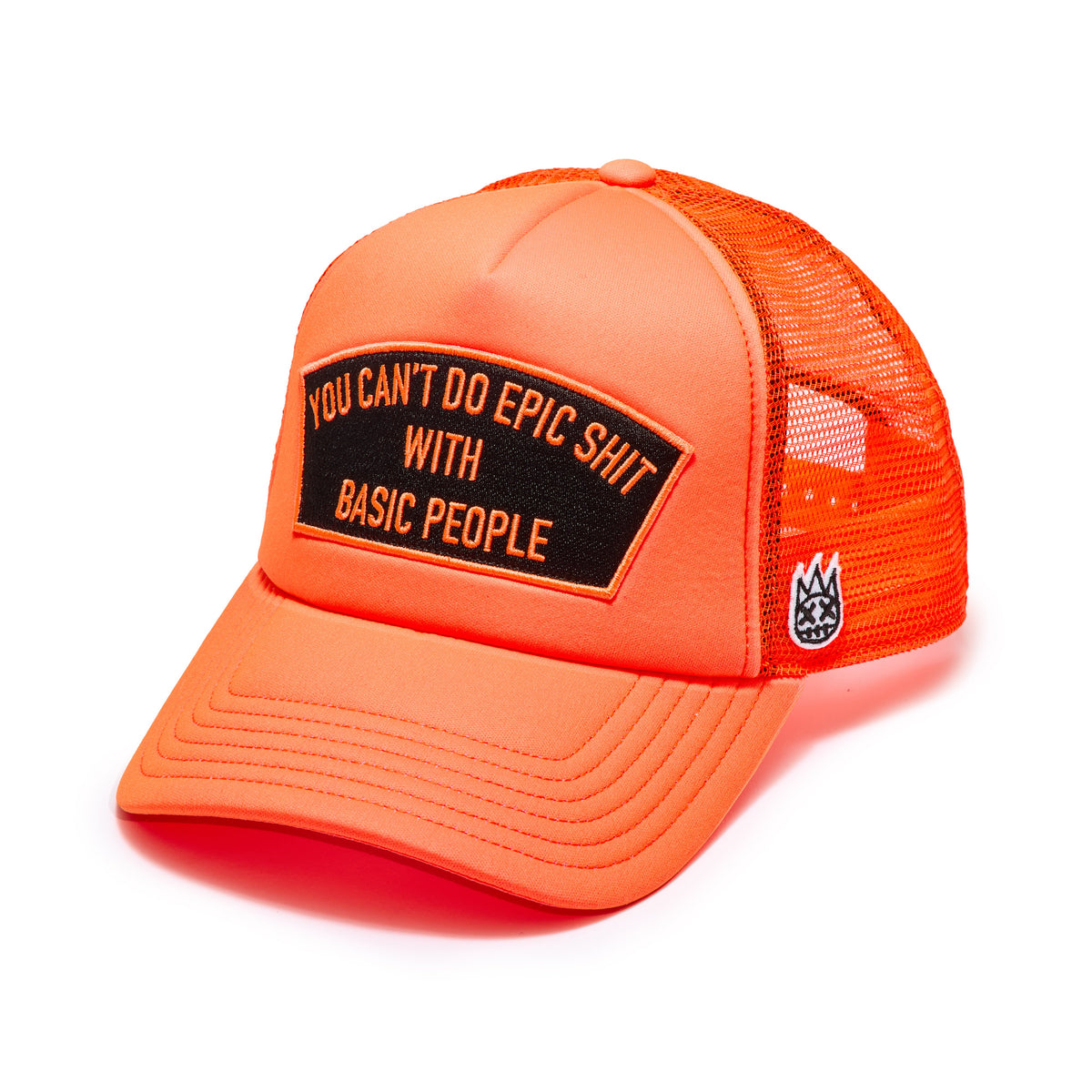 Cult's Mesh Back Trucker Hat In Coral "Cant Do Epic Shit" / Black Patch