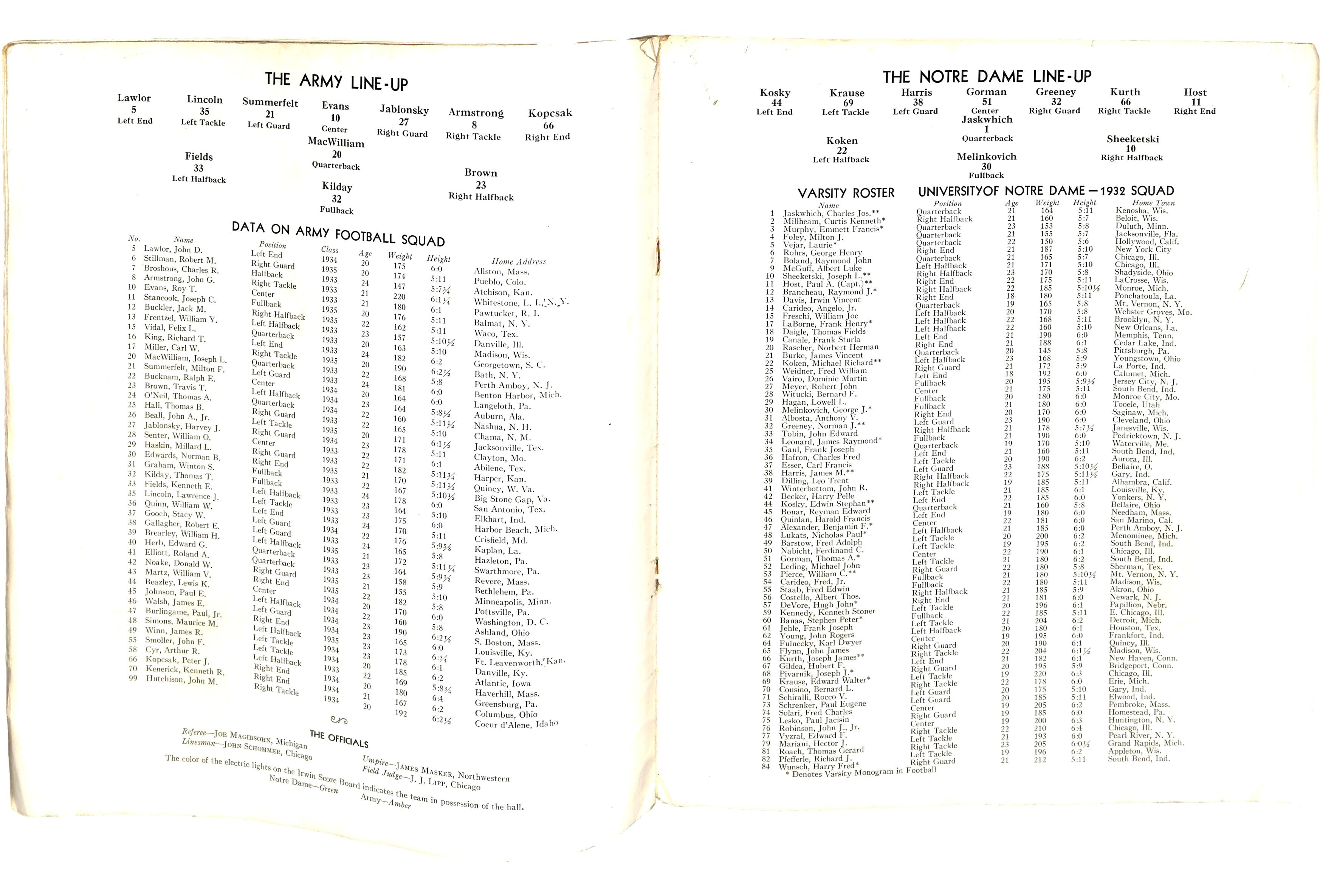 11/26/1932 Army vs. Notre Dame College Program 185775