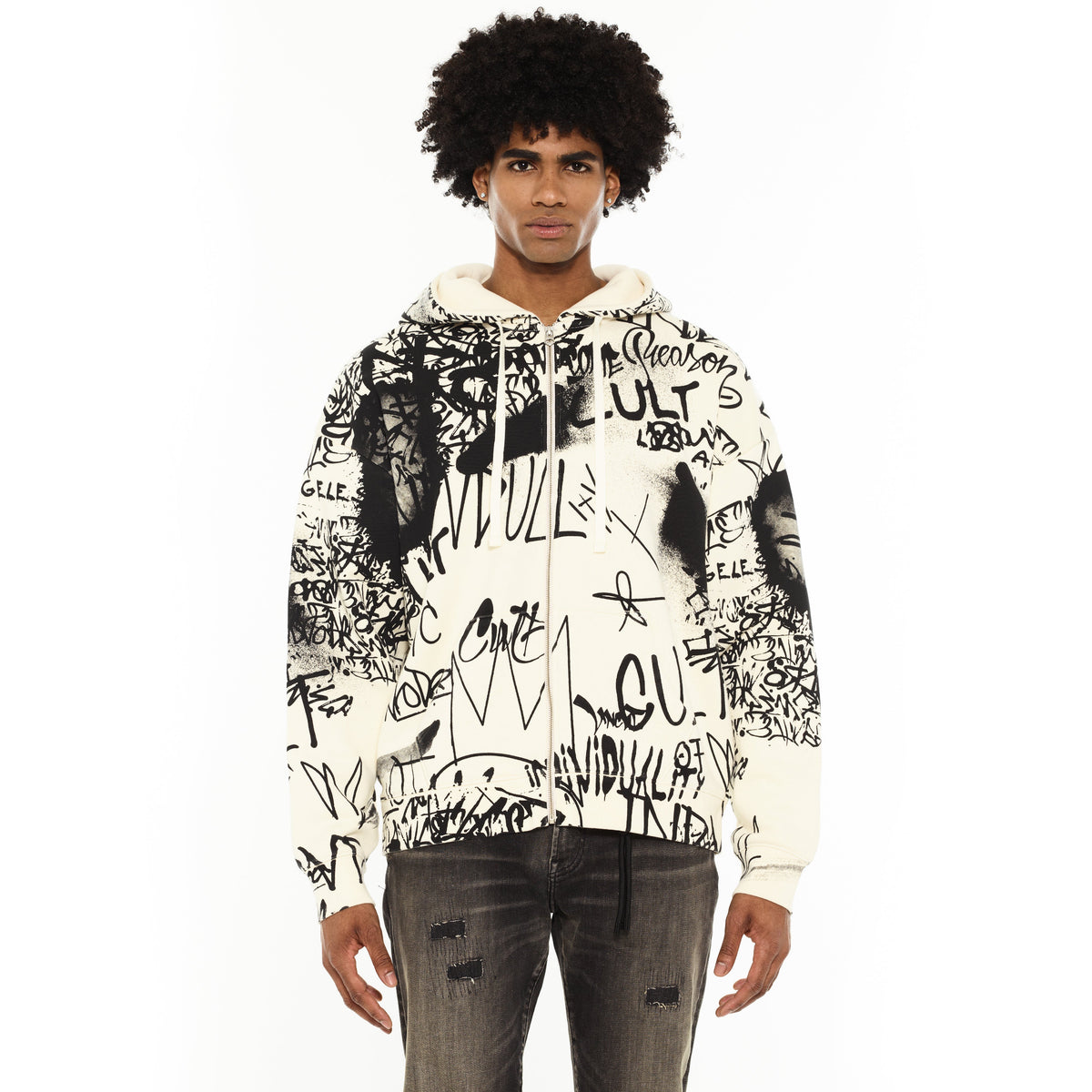 Cult's Zip Novelty Hoody in Winter White