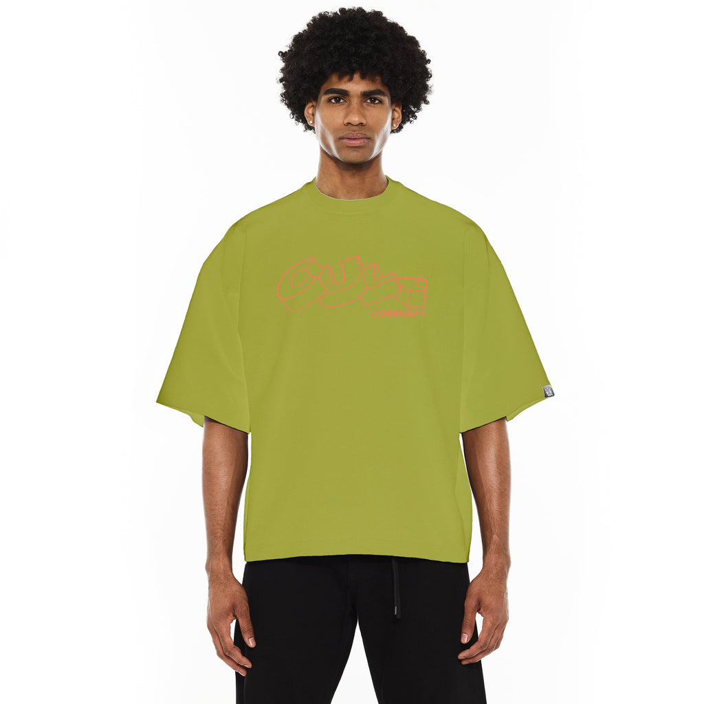 Cult's Oversized Heavyweight Boxy Fit Short Sleeve Crew Neck Tee "Cult Stacked" in Green Oasis