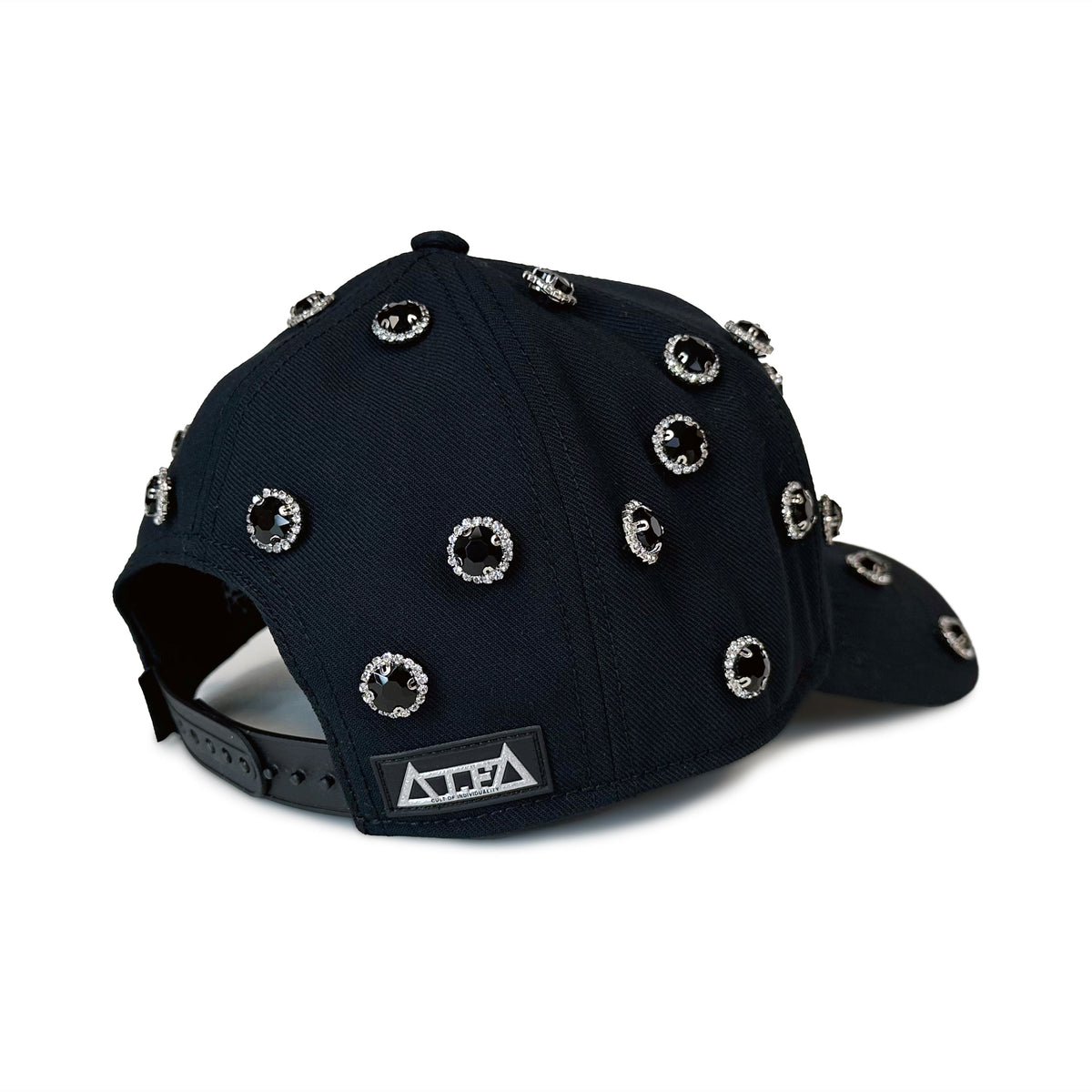 Cult x El Alfa Logo Crystal 5 Panel A Frame Trucker Hat in Black