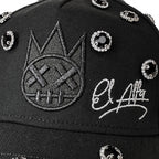 Cult x El Alfa Logo Crystal 5 Panel A Frame Trucker Hat in Black