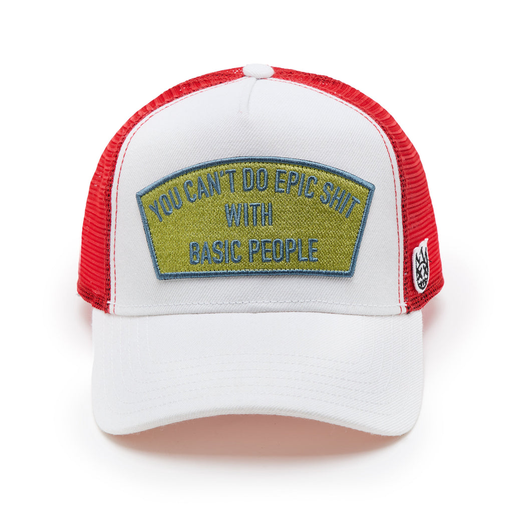 Cult's Logo Mesh Back Trucker Hat "Epic Shit" in Winter White