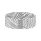 XANDER Grey Flat Brushed Damascus Steel Men’s Wedding Band with Vivid Etched Design - 6mm & 8mm