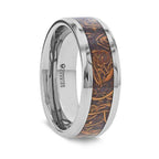 ABBA Men’s Polished Tungsten Wedding Band with Sanskrit Stone Inlay Polished Beveled Edges - 8mm