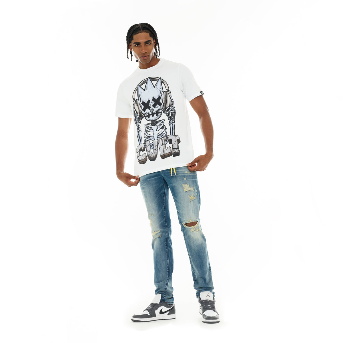 Cult's Short Sleeve Crew Neck Tee "Evolution" in White