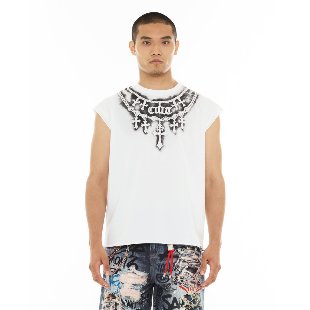 Cult's Sleeveless Tee "Stencil" in White