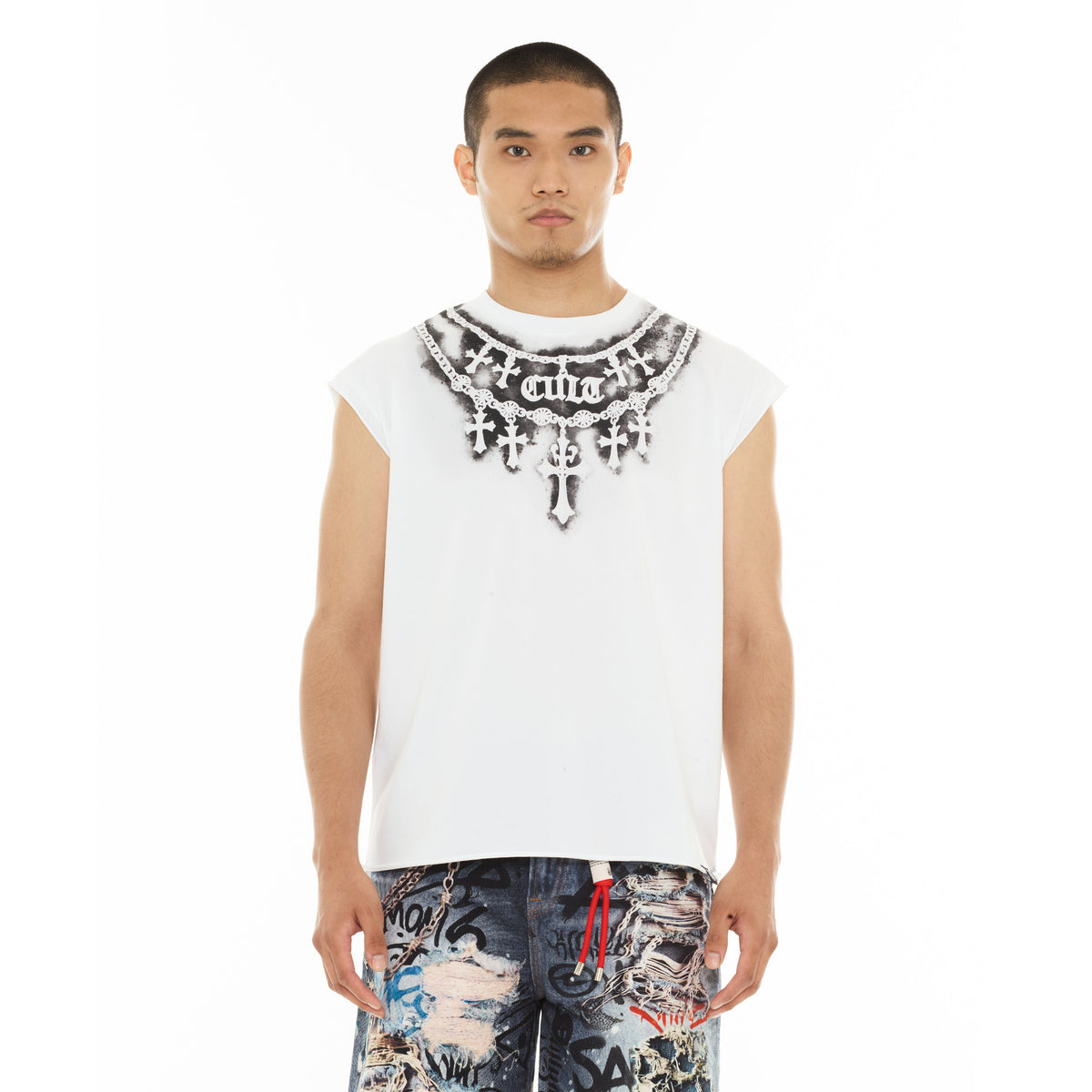 Cult's Sleeveless Tee "Stencil" in White