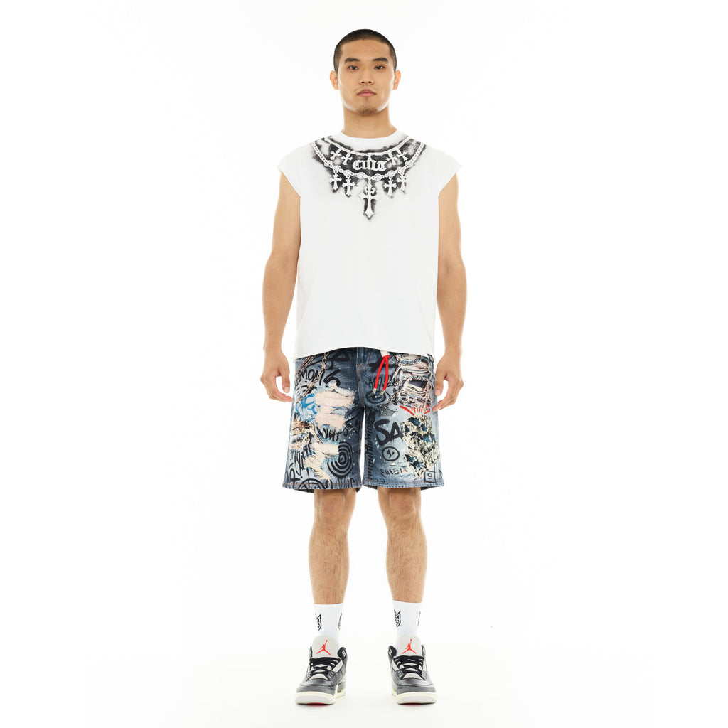 Cult's Sleeveless Tee "Stencil" in White