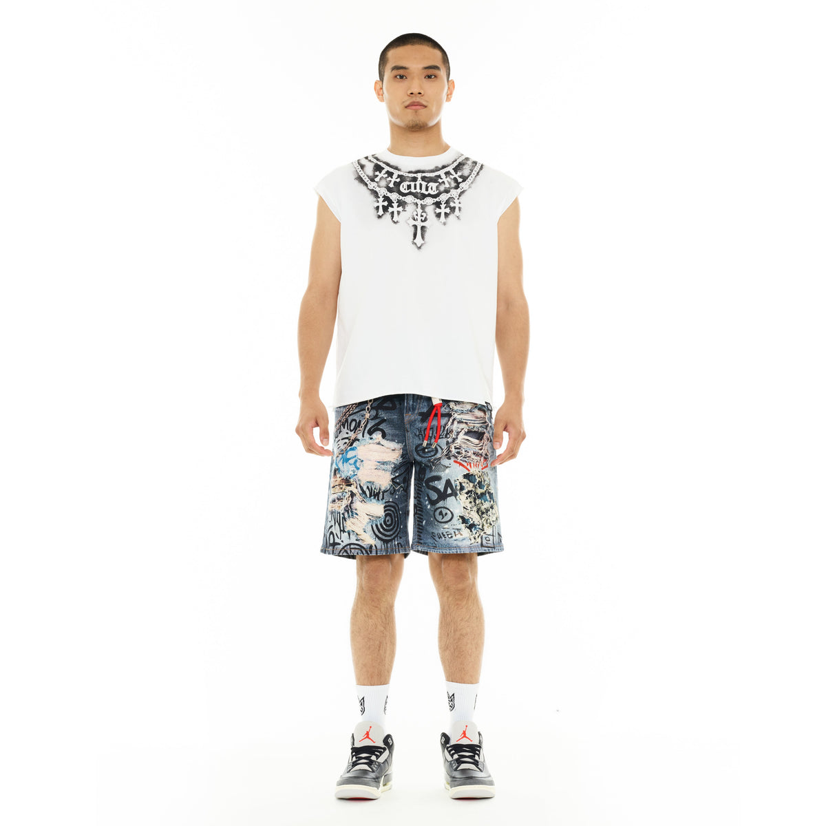 Cult's Sleeveless Tee "Stencil" in White