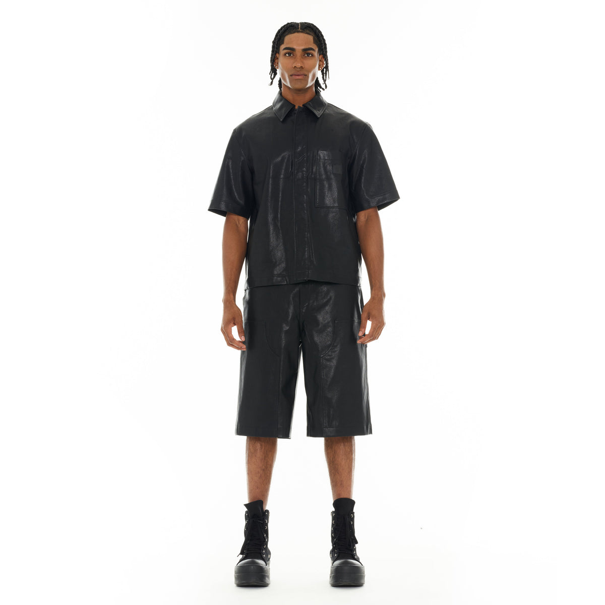 Cult's Y2K Oversized Leather Shorts in Black