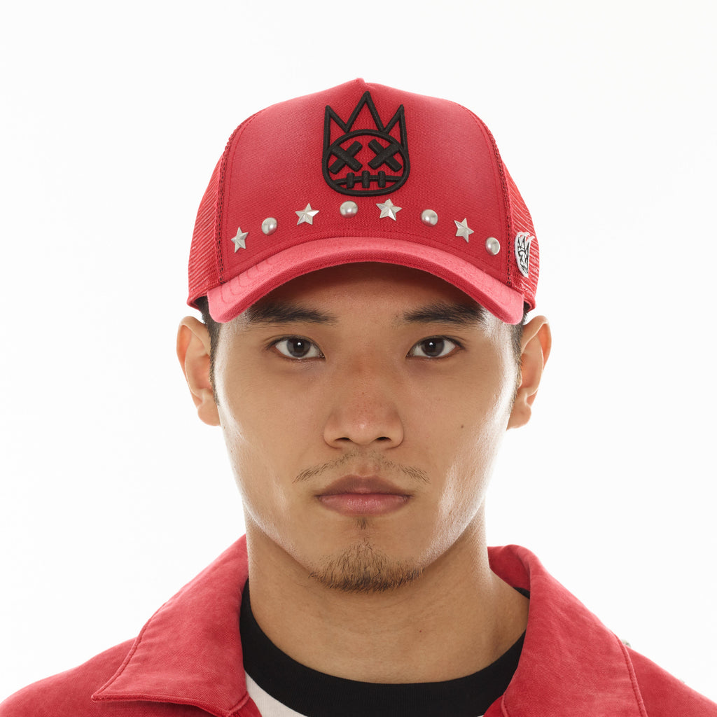 Cult's Mesh Back Trucker Hat "Horseman" In Rococco Red