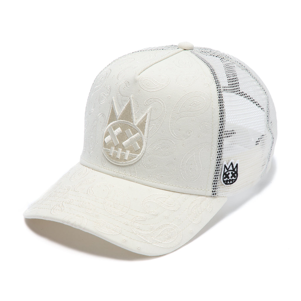 Cult's Mesh Back Trucker Hat "Paisley" In Winter White