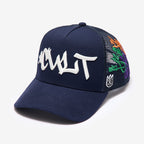 Cult's Mesh Back Trucker Hat "Graffiti" In Midnight Blue