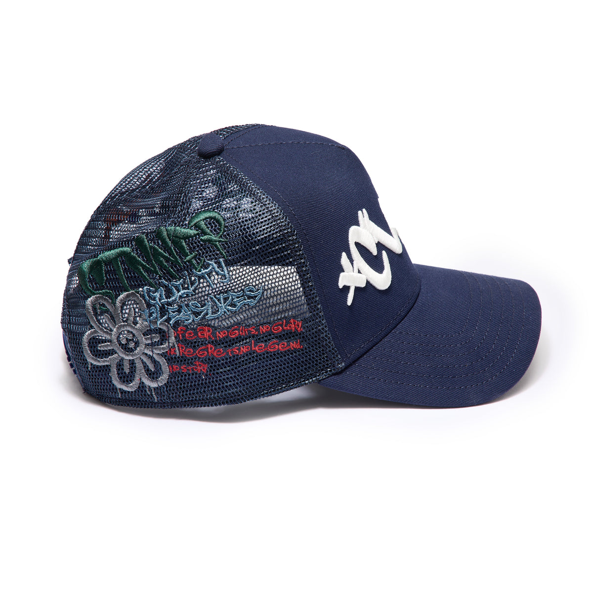 Cult's Mesh Back Trucker Hat "Graffiti" In Midnight Blue