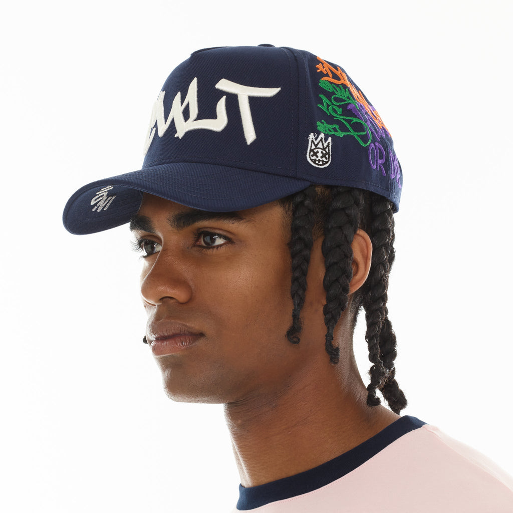 Cult's Mesh Back Trucker Hat "Graffiti" In Midnight Blue