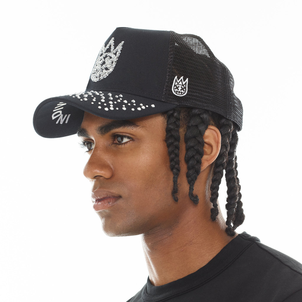 Cult's Mesh Back Trucker Hat "Crystals" In Black