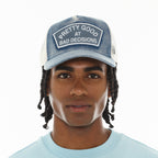 Cult's Mesh Trucker Hat "Good At Bad Decisions" In Denim