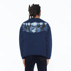 Cult's French Terry Fleece Crew Sweatshirt "Mountains" 620 Grams In Navy