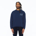 Cult's French Terry Fleece Crew Sweatshirt "Mountains" 620 Grams In Navy