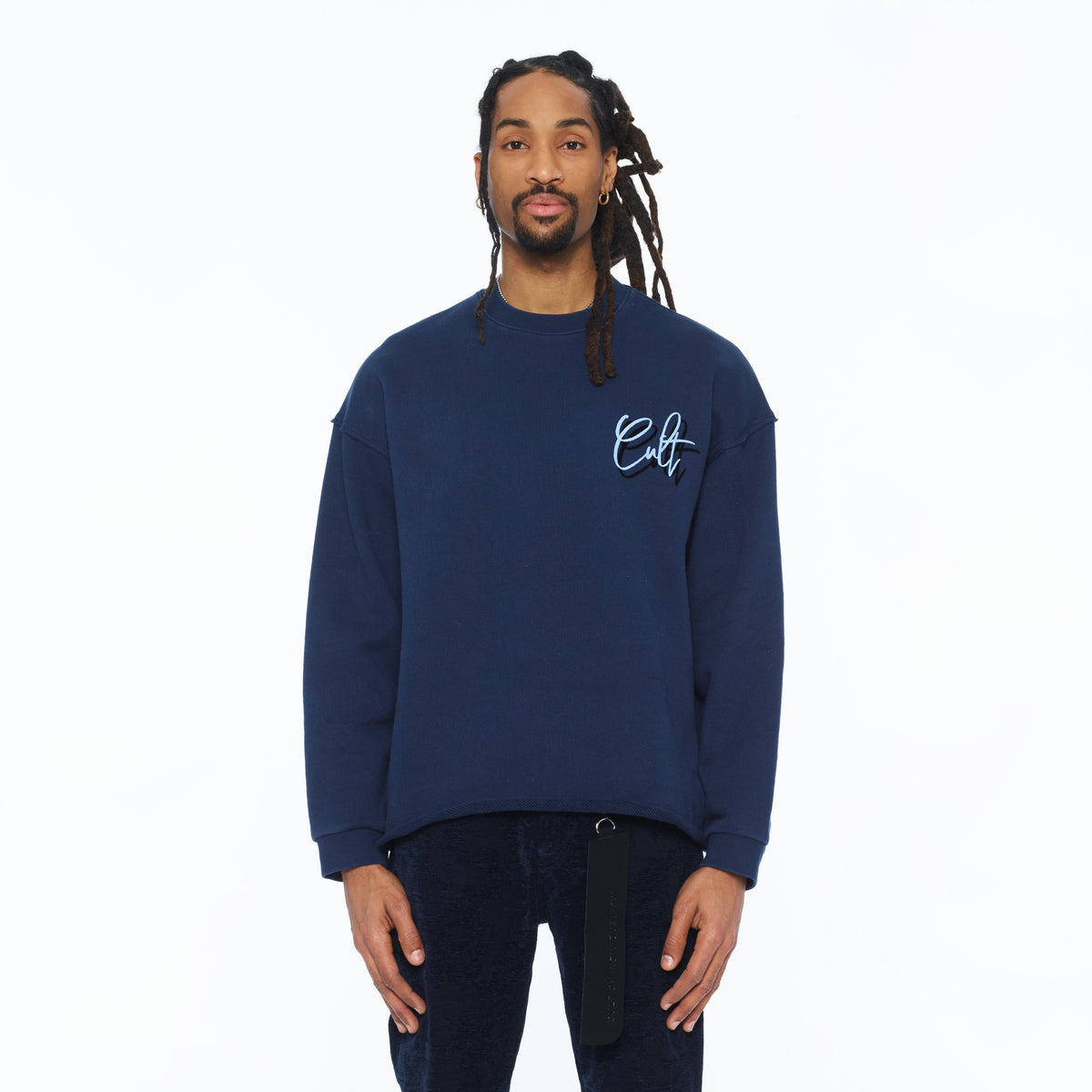 Cult's French Terry Fleece Crew Sweatshirt "Mountains" 620 Grams In Navy