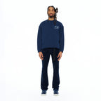 Cult's French Terry Fleece Crew Sweatshirt "Mountains" 620 Grams In Navy
