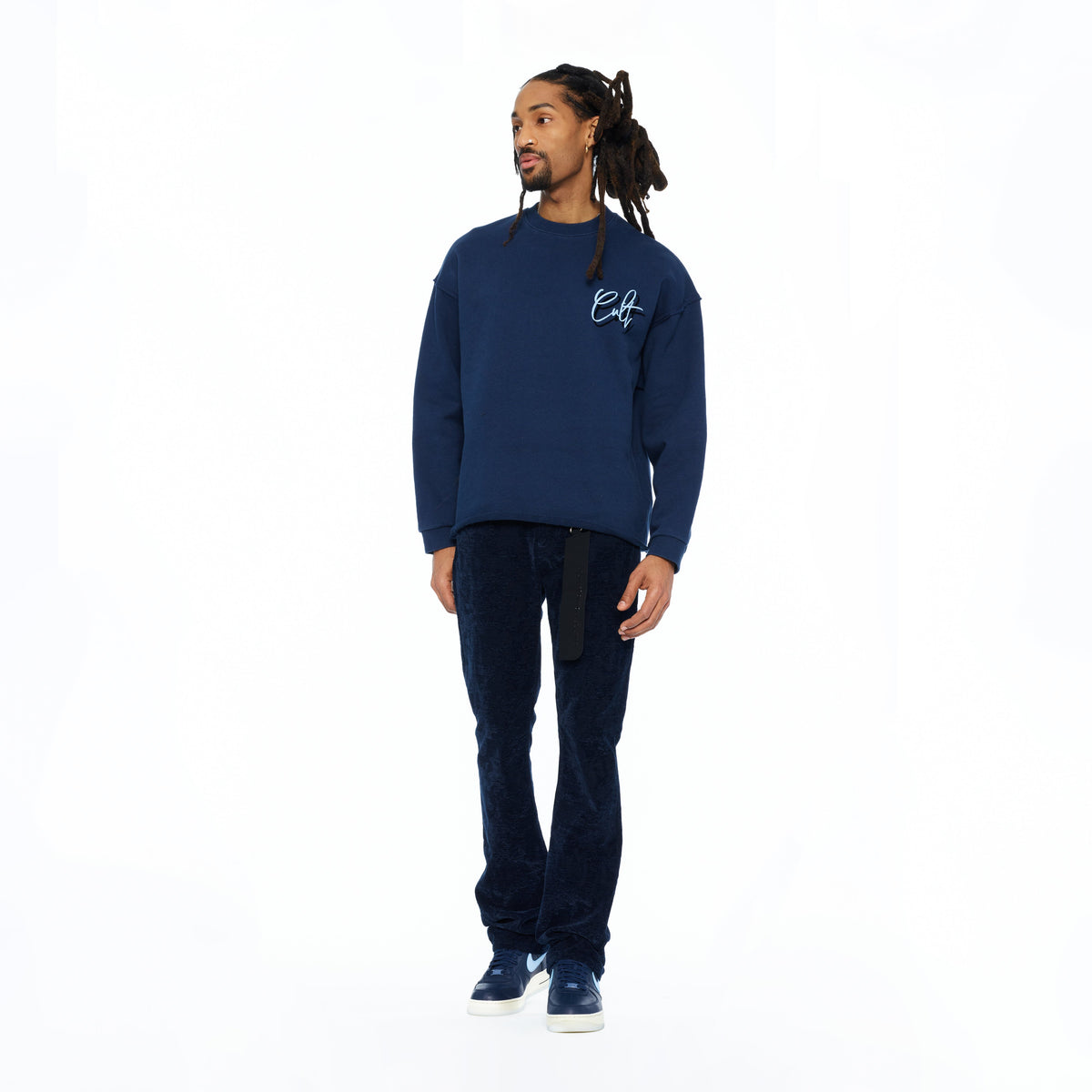 Cult's French Terry Fleece Crew Sweatshirt "Mountains" 620 Grams In Navy