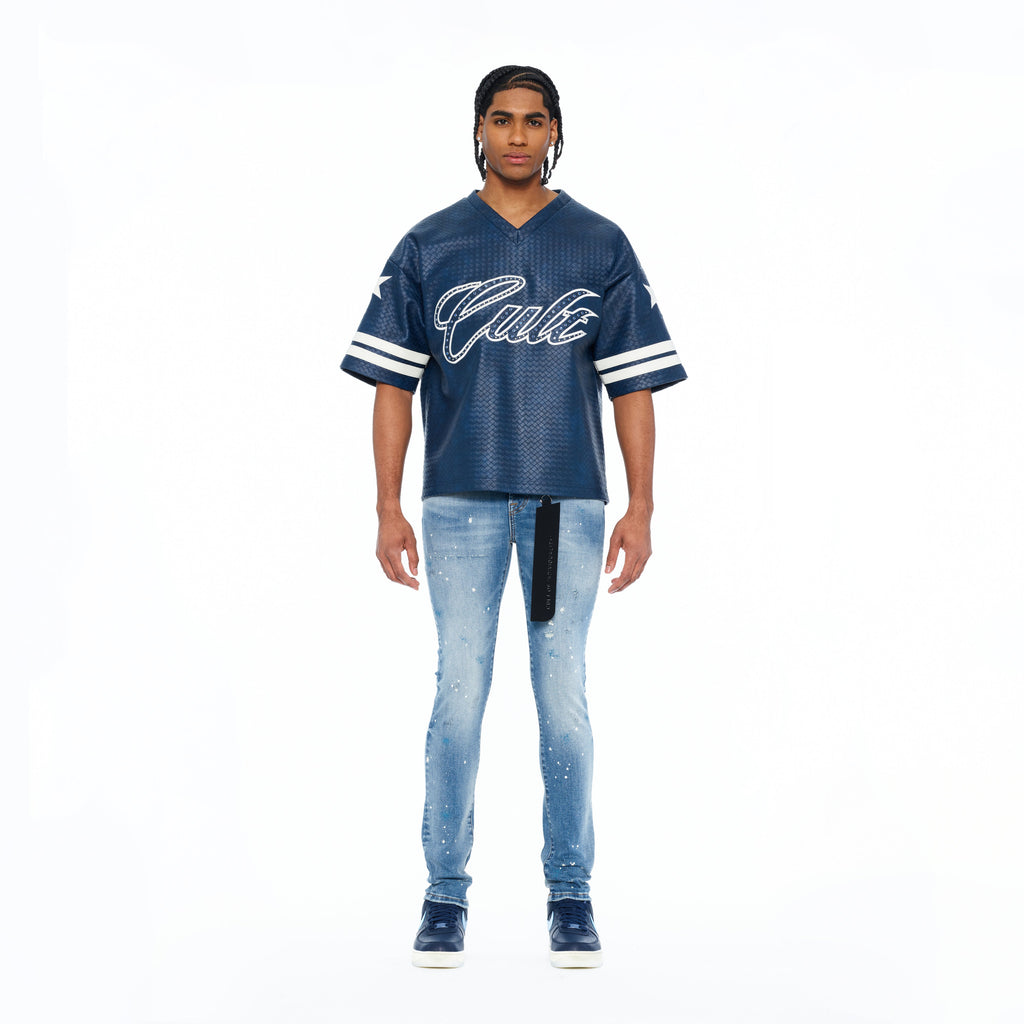 Cult's Leather Oversized Football Jersey In Navy