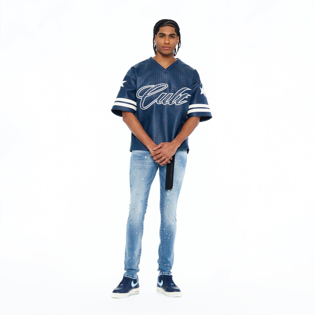 Cult's Leather Oversized Football Jersey In Navy
