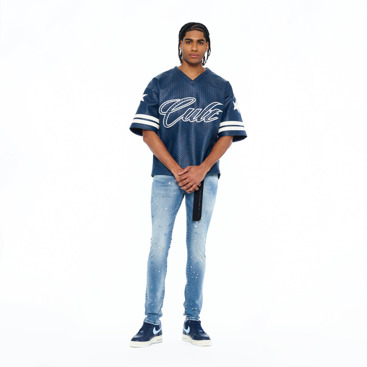 Cult's Leather Oversized Football Jersey In Navy