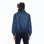 Cult's Woven Leather Varsity Jacket In Navy