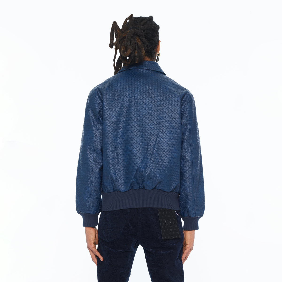 Cult's Woven Leather Varsity Jacket In Navy