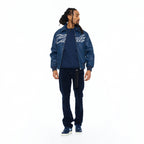 Cult's Woven Leather Varsity Jacket In Navy