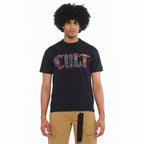 Cult's Short Sleeve Crew Neck Tee "Stained Glass" 260 Grams In Black