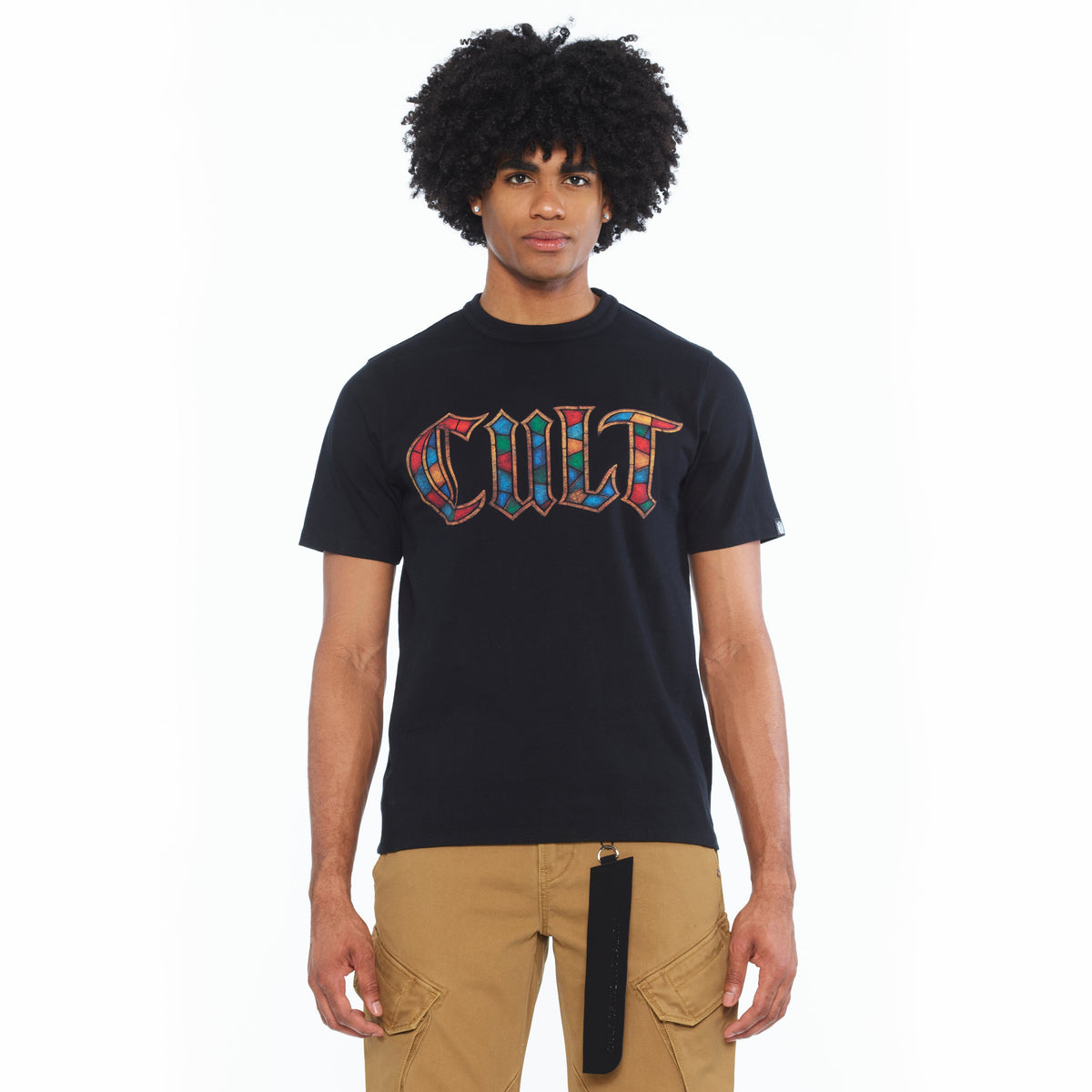 Cult's Short Sleeve Crew Neck Tee "Stained Glass" 260 Grams In Black