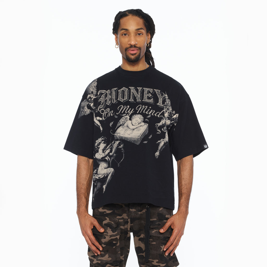 Cult's Oversized Short Sleeve Crew Neck Tee "Money On My Mind" 260 In Black