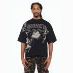 Cult's Oversized Short Sleeve Crew Neck Tee "Money On My Mind" 260 In Black