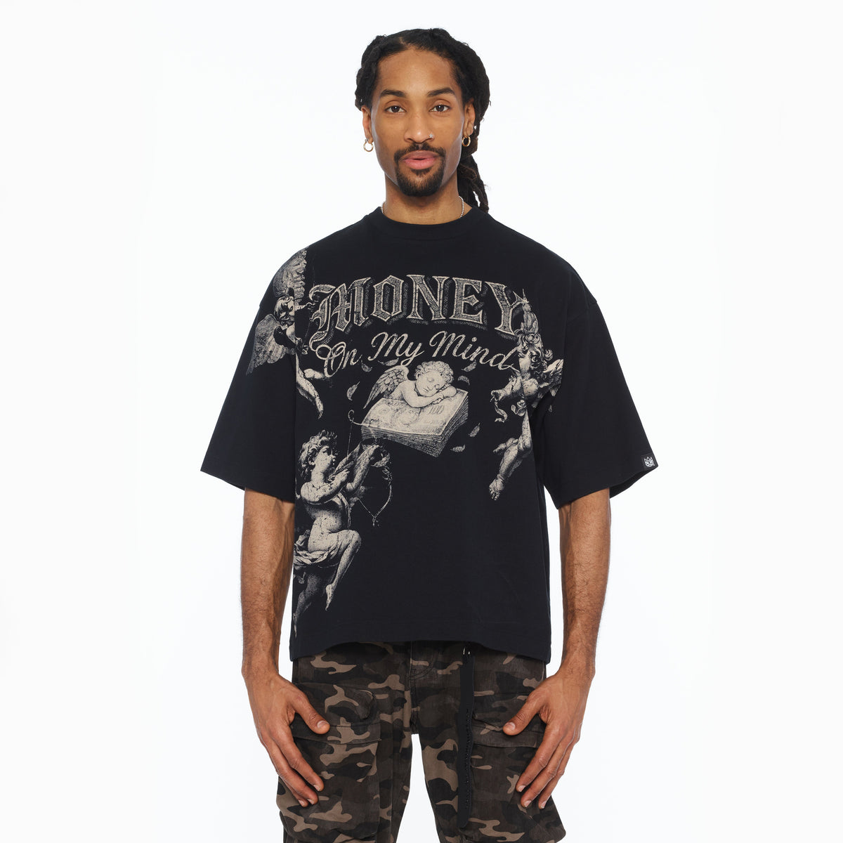 Cult's Oversized Short Sleeve Crew Neck Tee "Money On My Mind" 260 In Black